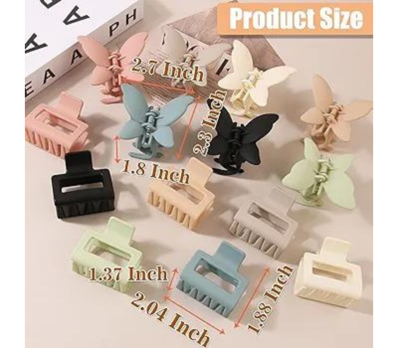 14 PCS Butterfly and Rectangle Hair Clips - 2.7 Medium, Non-Slip, Cute Matte Clips